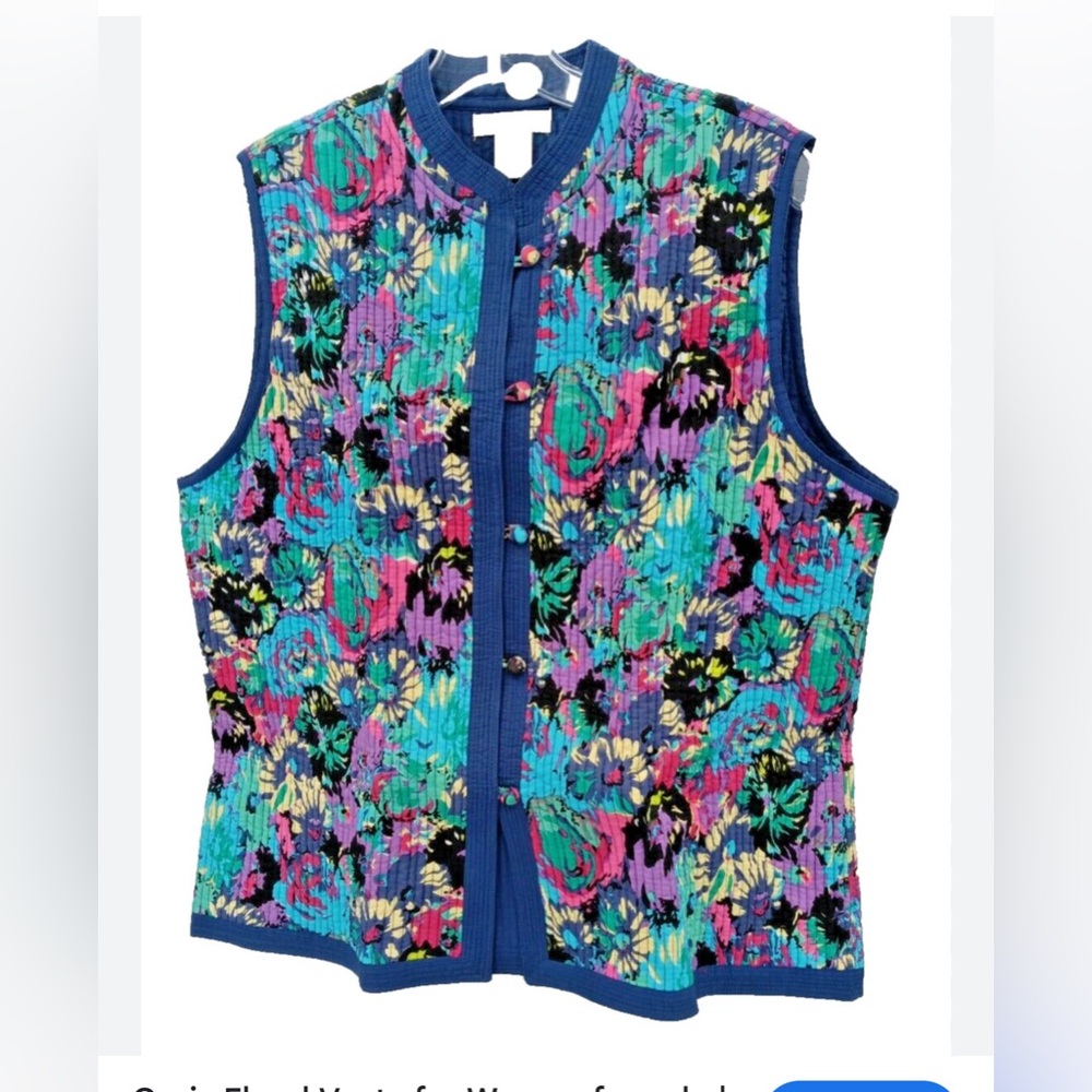 Orvis Womens Quilted Vest Loop And Button Size Small Floral Purple Blue